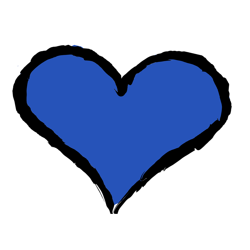 Blue Heart With Thick Black Brush Outline Hand Drawn PNG
