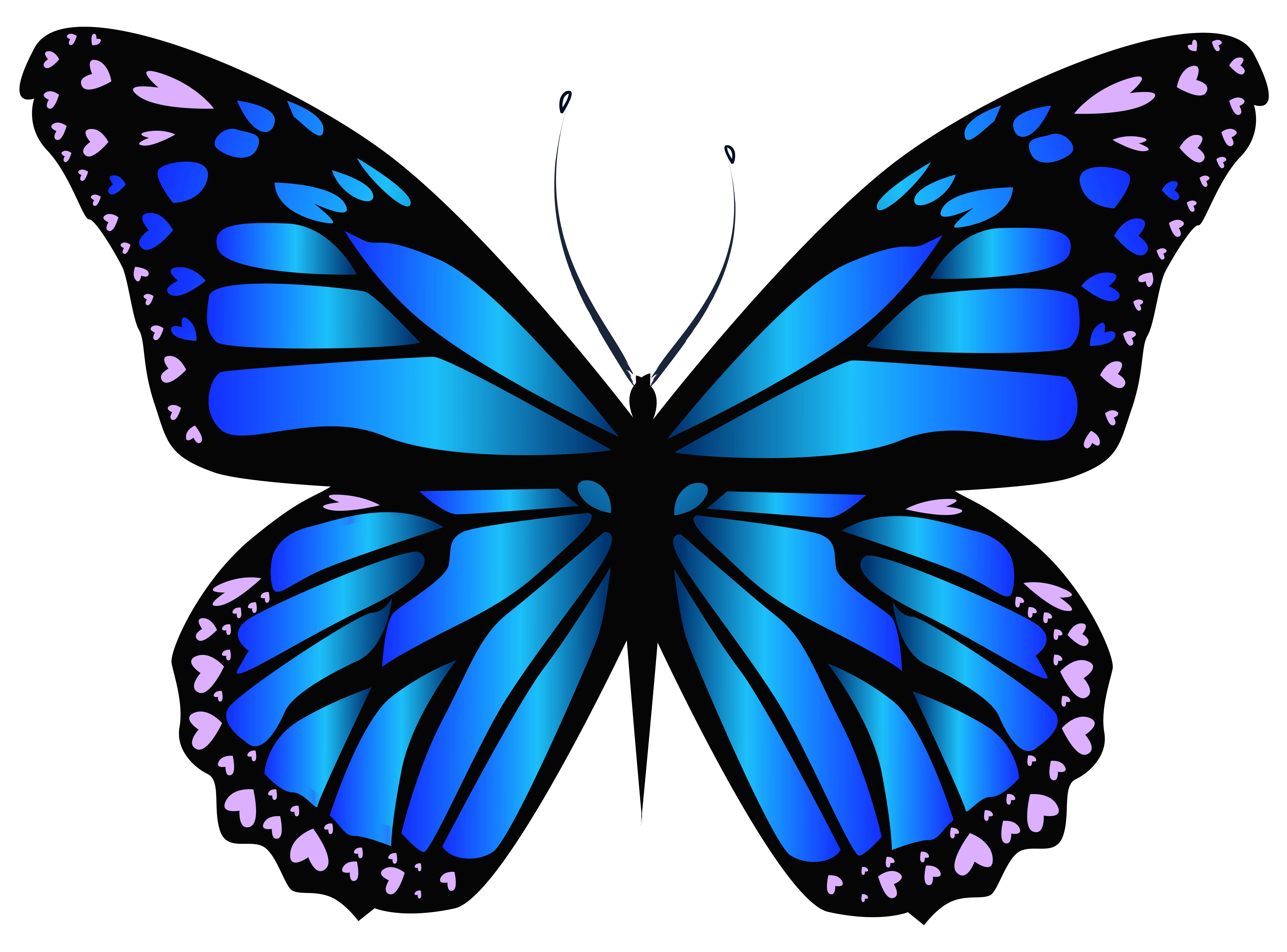 Blue Monarch Butterfly With Pink Dots Vector Ultra HD PNG Sticker