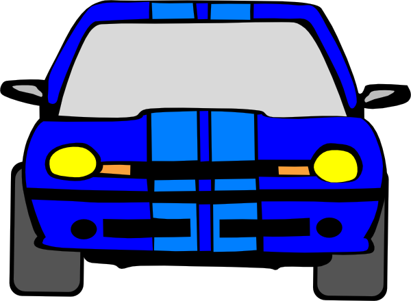 Blue Muscle Car Cartoon Front View With Racing Stripes PNG Clipart