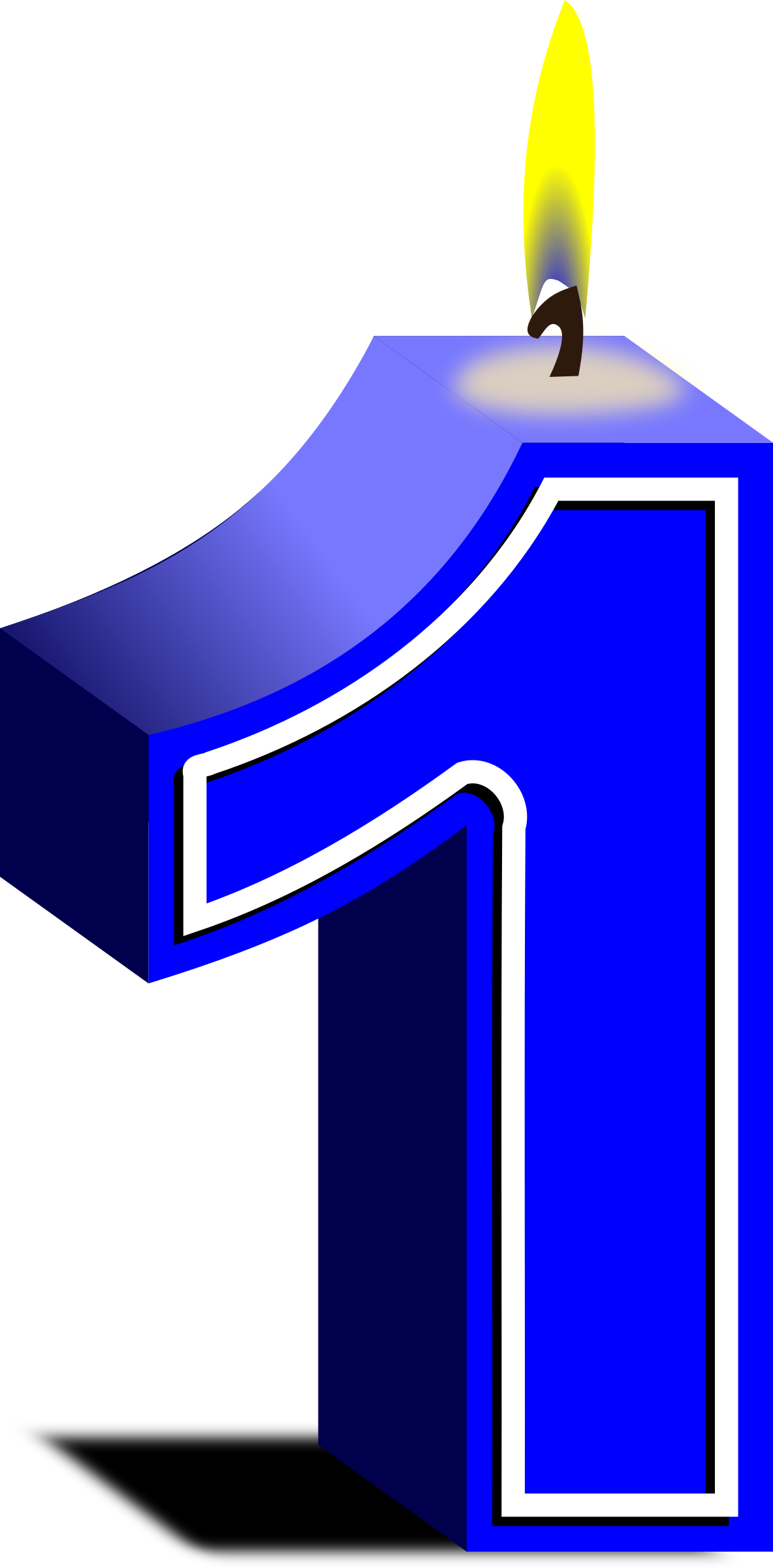 Blue Number 1 Birthday Candle With Flame 3D PNG File