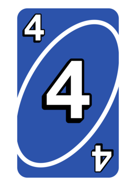 Blue Uno Number 4 Card Front Face PNG Transparent Image