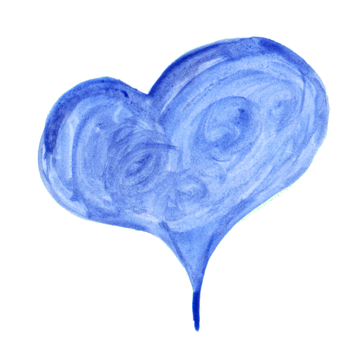 Blue Watercolor Heart Hand Painted Brush Stroke Transparent Background PNG Image