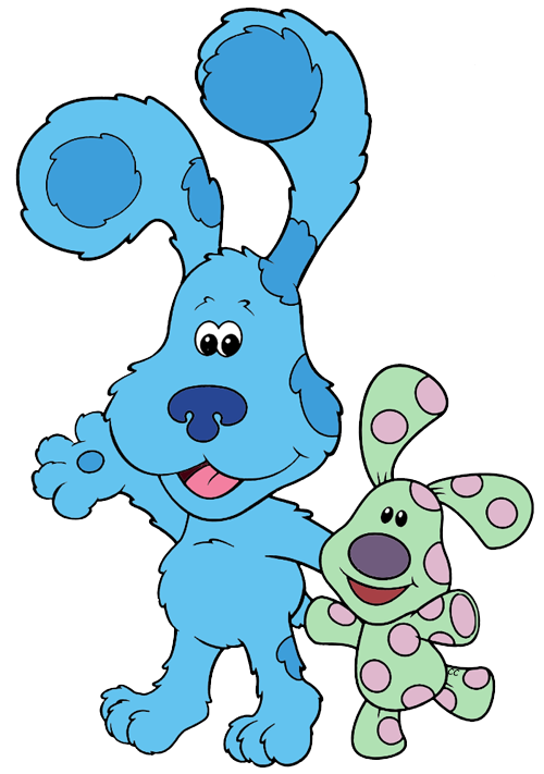 Blues Clues Blue Waving With Green Spotted Puppy Friend Cartoon PNG Graphic