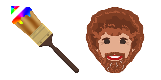 Bob Ross Cartoon Face Emoji With Rainbow Paintbrush PNG Clipart