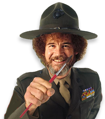 Bob Ross In Drill Sergeant Hat And Uniform Holding Brush PNG