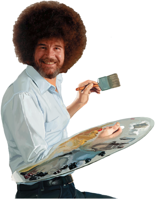 Bob Ross Painting With Palette And Brush Half Body PNG File