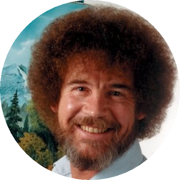 Bob Ross Round Portrait With Mountain Landscape Background PNG Transparent Image