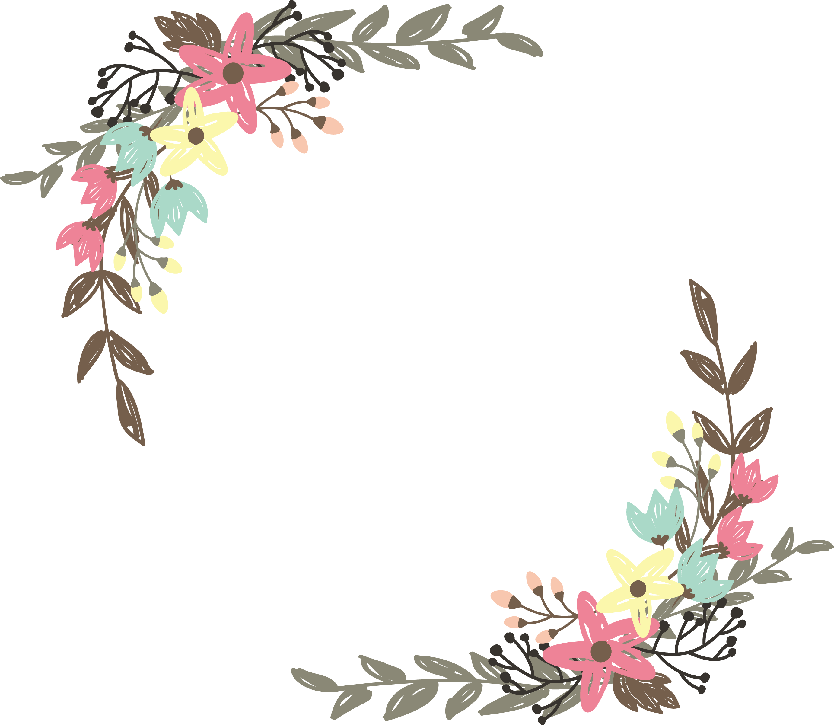 Boho Wildflower Corner Frame Pastel Flowers And Leaves Ultra HD PNG Overlay