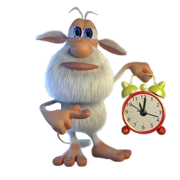 Booba Holding Red Alarm Clock And Pointing PNG