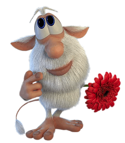 Booba Holding Red Gerbera Flower Behind Back Shy PNG File