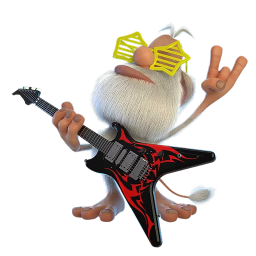 Booba Rock Star With Electric Guitar And Star Glasses PNG