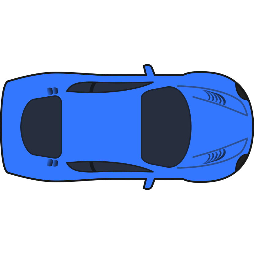 Bright Blue Sports Car Top View Flat Vector Illustration PNG Icon