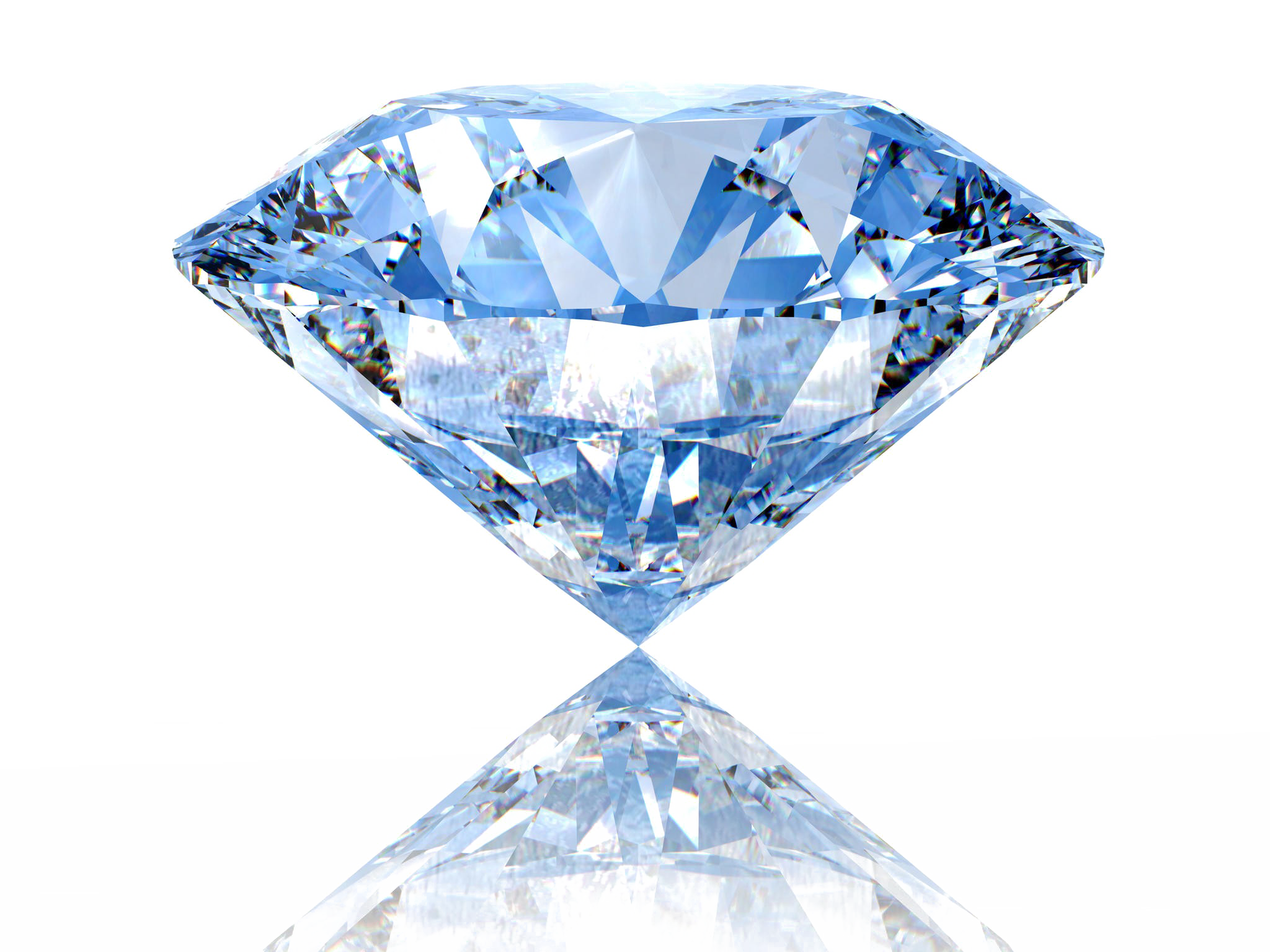Brilliant Cut Blue Diamond With Mirror Reflection Transparent Background PNG Image