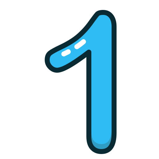 Cartoon Blue Number 1 With Dark Outline Shine PNG