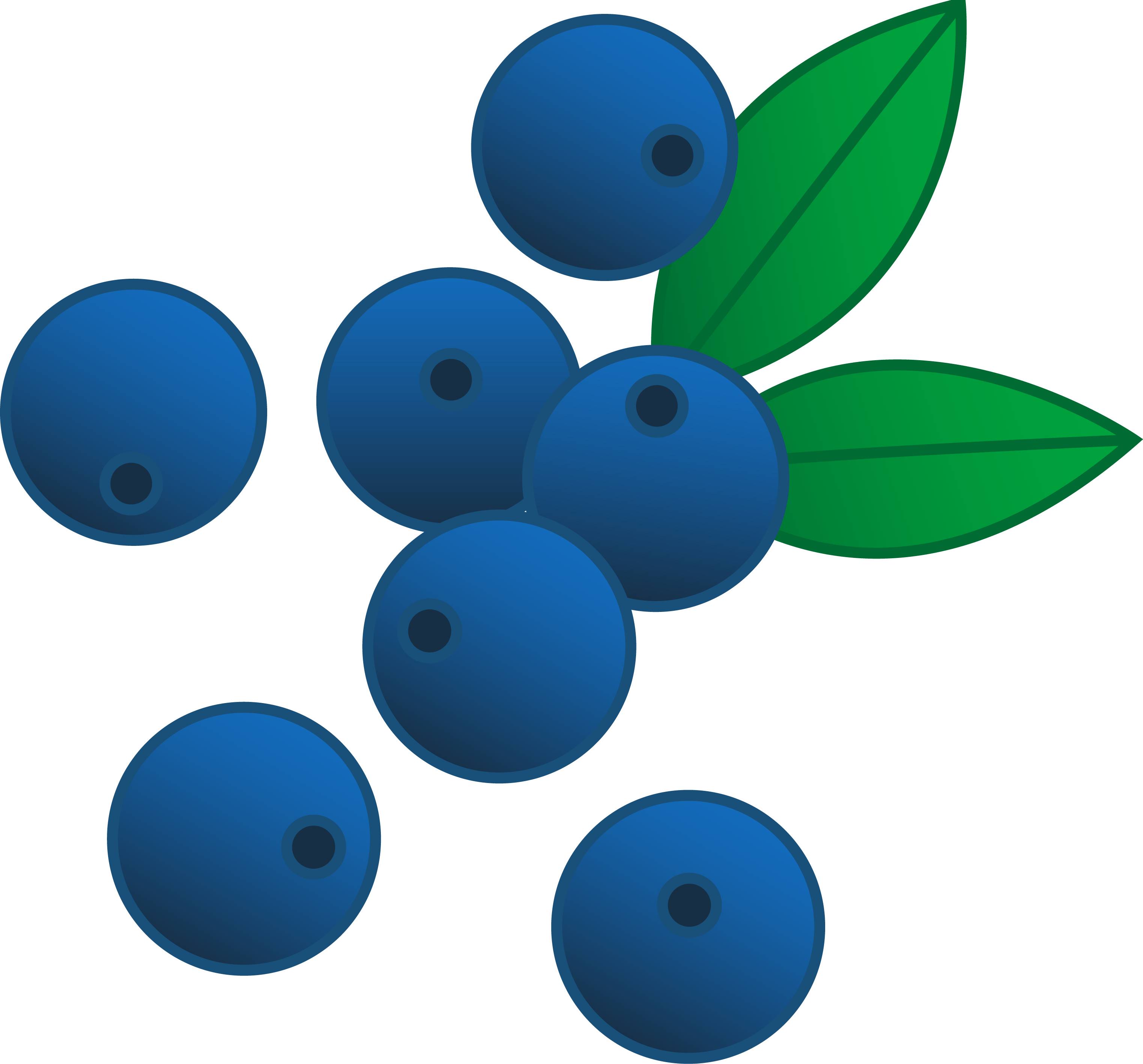 Cartoon Blueberries With Green Leaves Flat Vector Ultra HD PNG Image With Transparency
