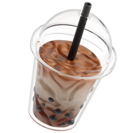 Chocolate Bubble Tea In Dome Lid Cup With Straw PNG Picture