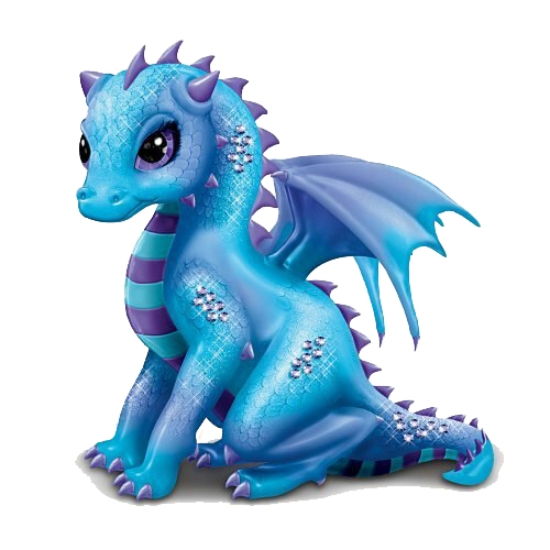 Cute Baby Blue Dragon Sitting Cartoon Clipart PNG