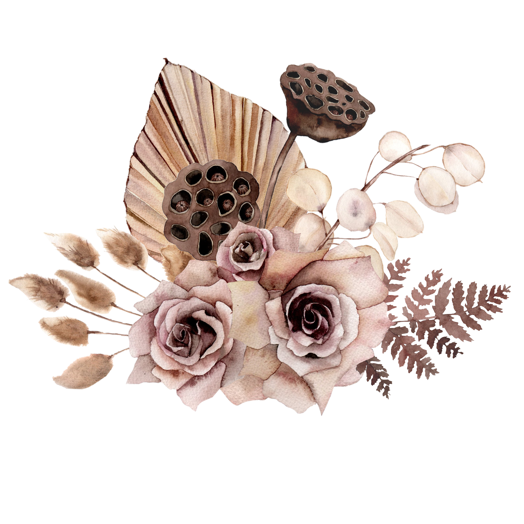 Dusty Rose Boho Bouquet with Dried Lotus Pods