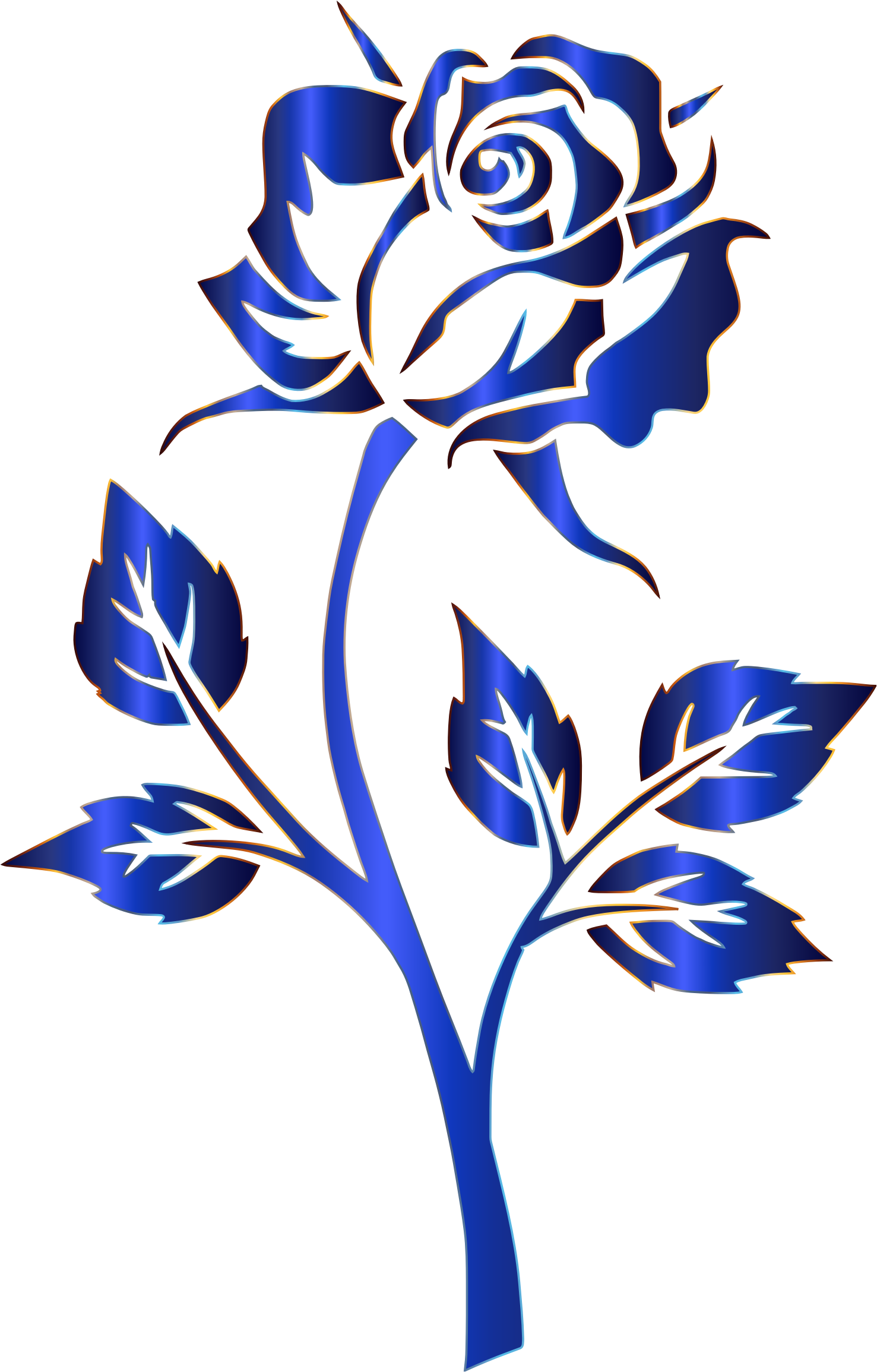 Blue Gradient Rose with Leafy Stem