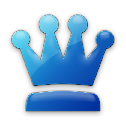 Glossy Blue Crown Icon with Four Round Points