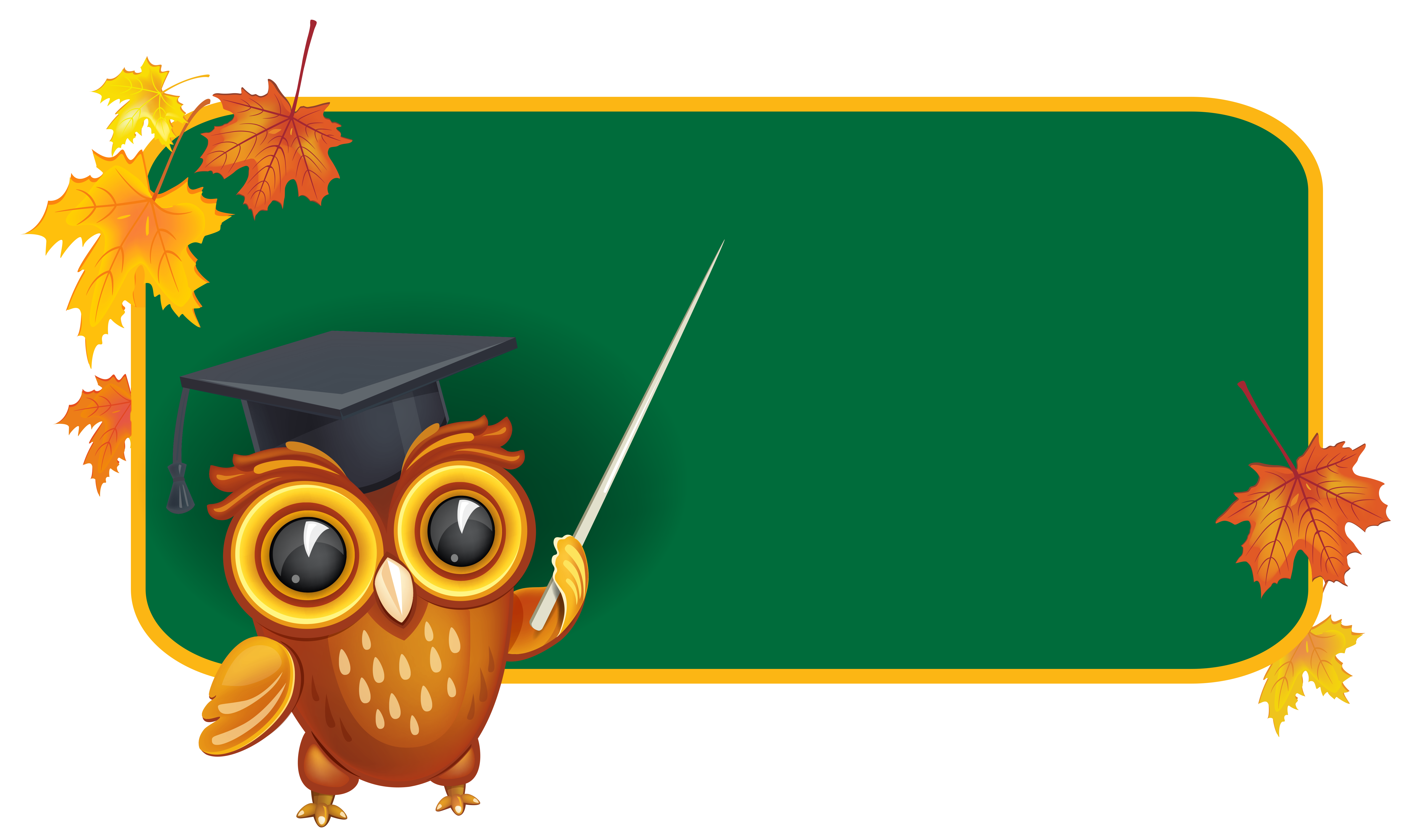 Green Chalkboard With Wise Owl Teacher And Autumn Leaves Banner Ultra HD PNG