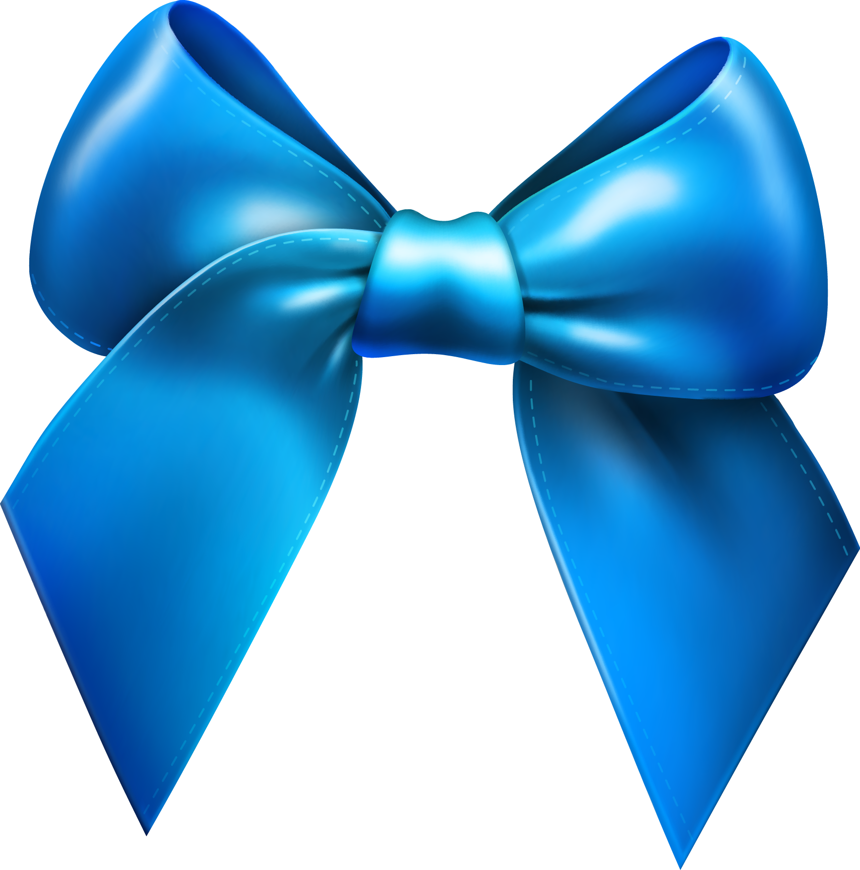 Glossy Blue Satin Bow with Stitched Loops