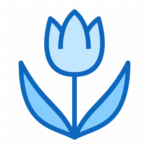Blue Tulip Line Icon with Two Leaves