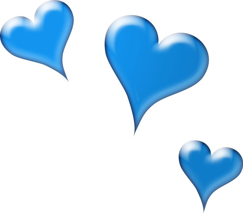 Three Glossy Blue Hearts in Varied Sizes