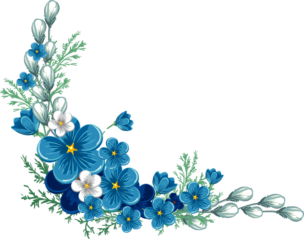 Blue Floral Corner Border with Silver Buds