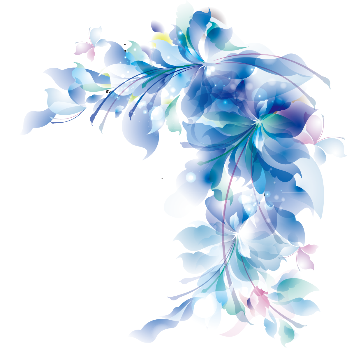 Translucent Blue Floral Corner Swirl Design