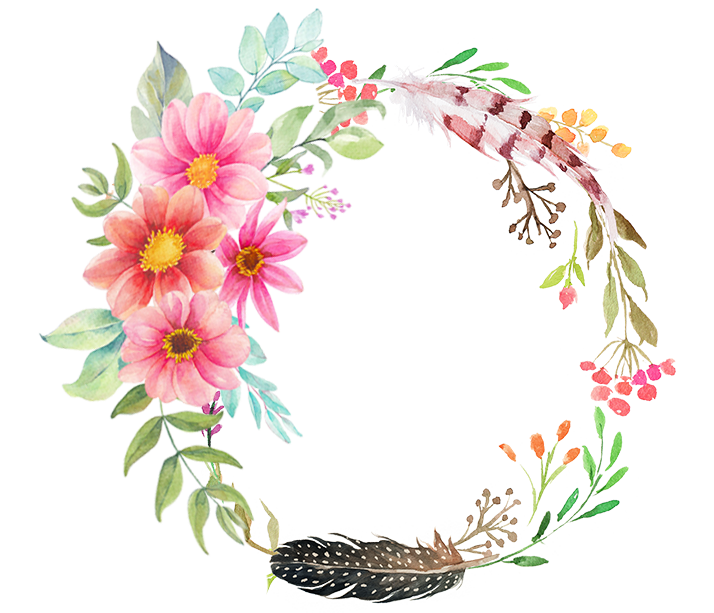 Watercolor Pink Dahlia Wreath with Feathers