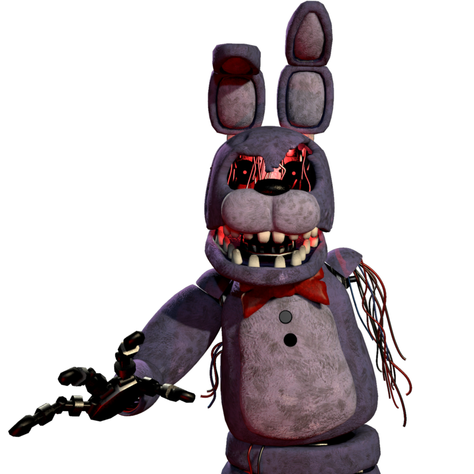 Withered Purple Bunny Animatronic with Red Eyes