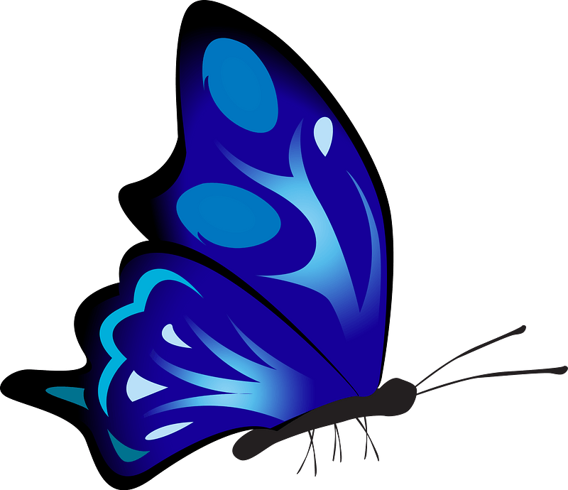 Blue Cartoon Butterfly Side View Illustration