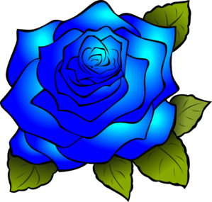 Blue Rose with Green Leaves Bold Outline
