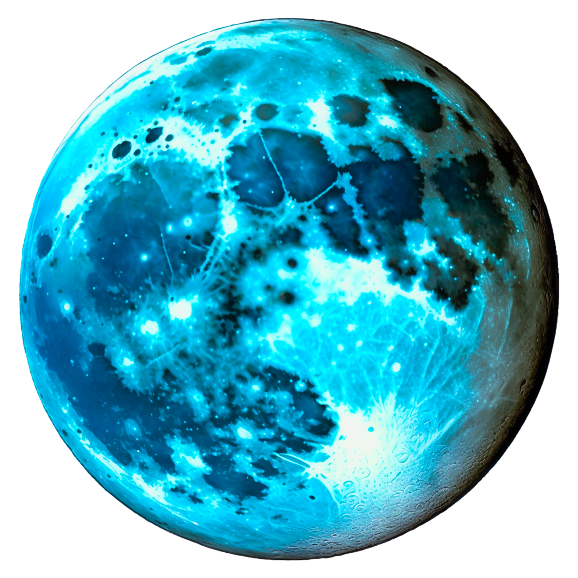 Glowing Turquoise Full Moon with Craters