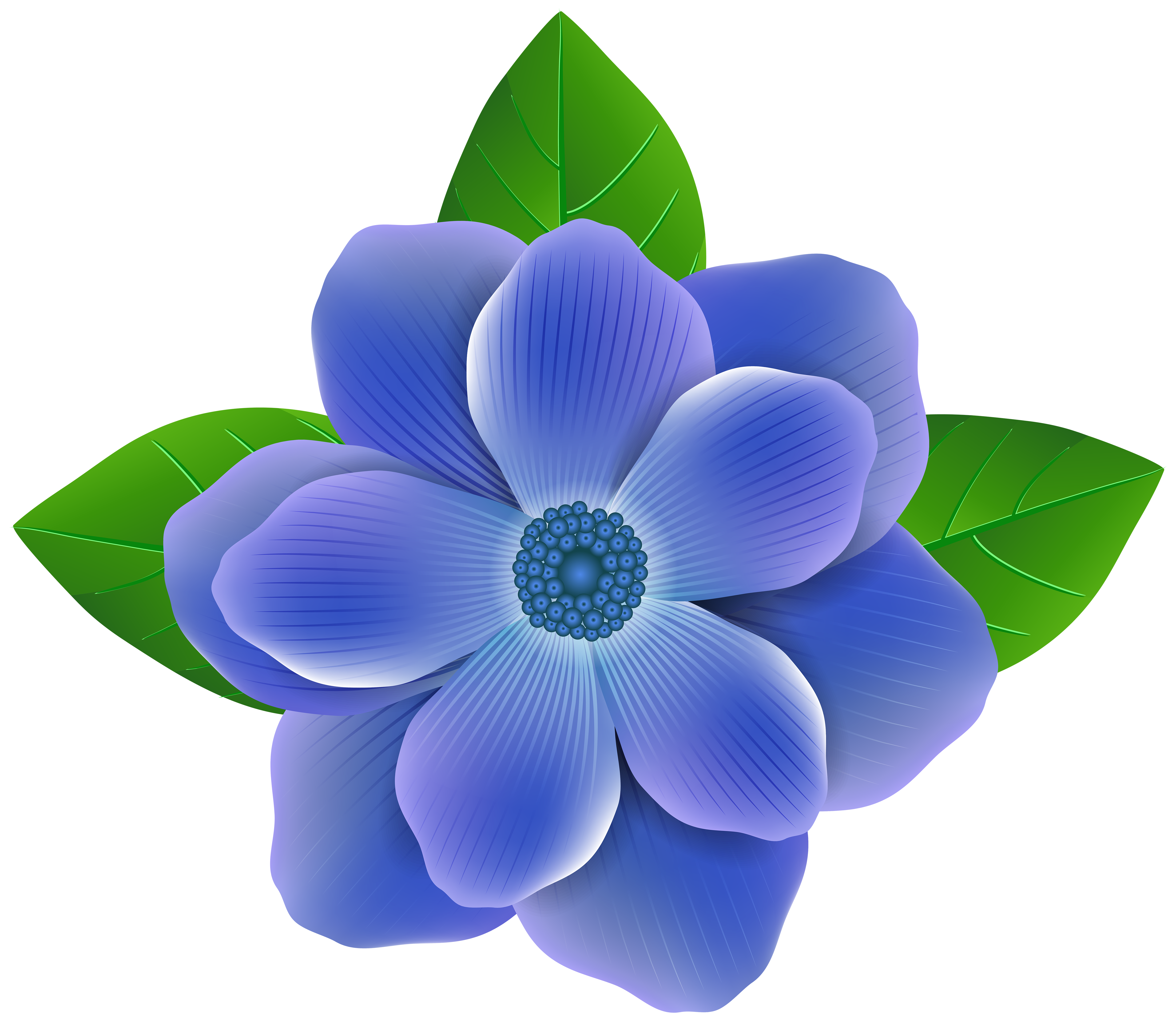 Blue Flower with Green Leaves Illustration