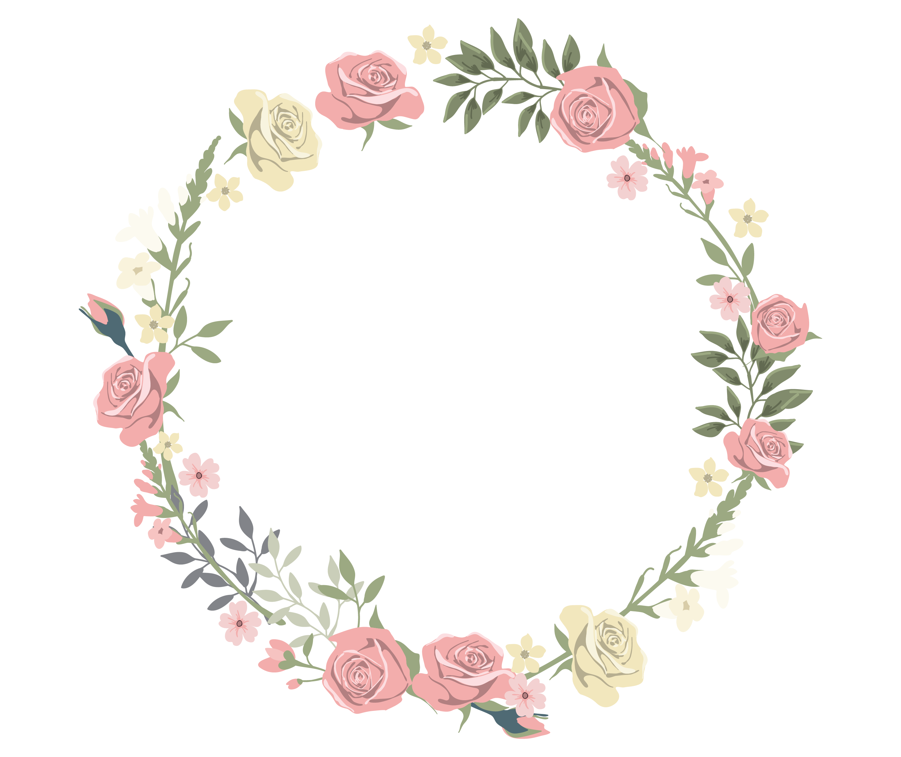 Pink Rose Wreath with Cream Blossoms