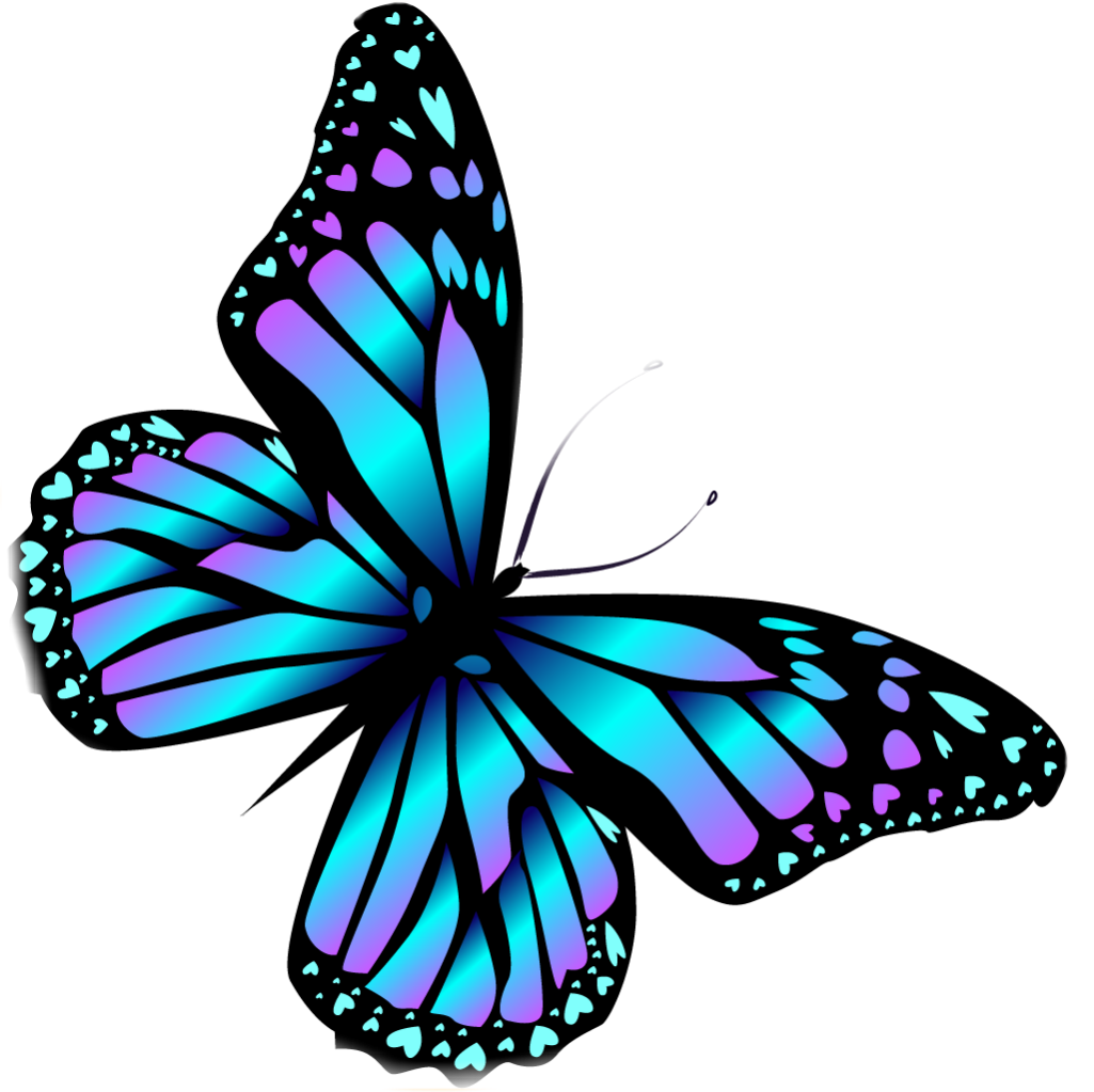 Neon Cyan and Purple Butterfly with Hearts