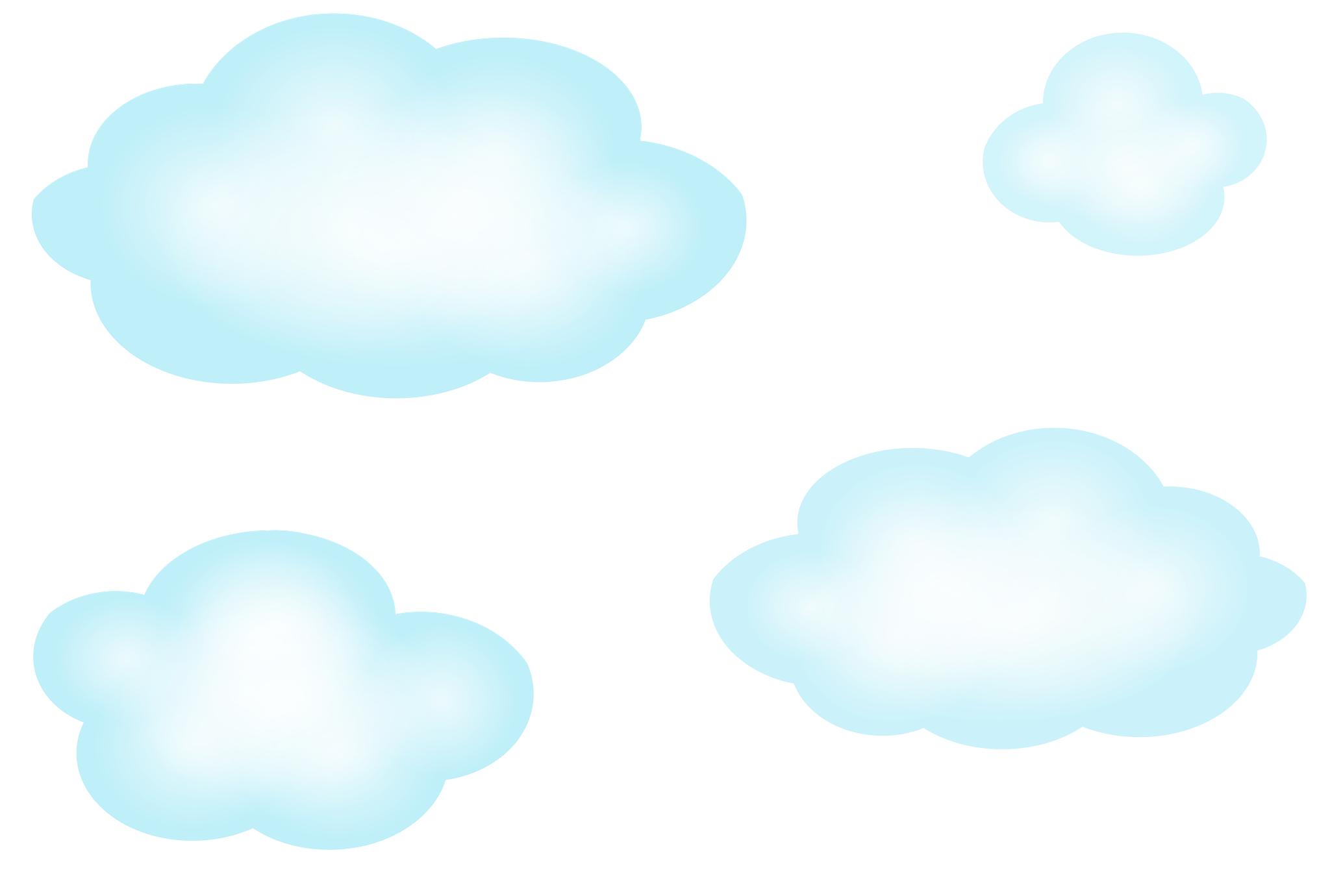 Four Light Blue Cartoon Clouds with Soft Glow