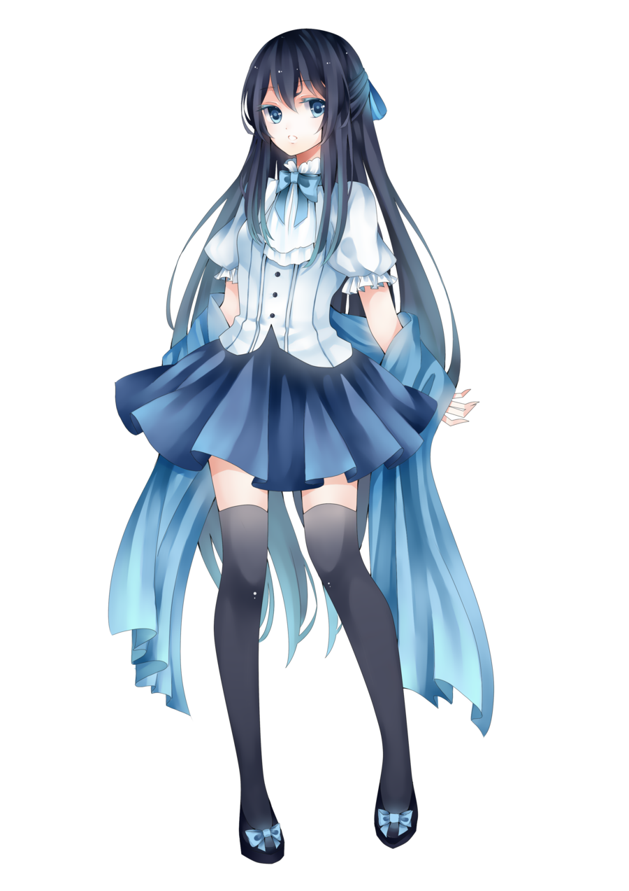 Anime Girl in Blue Bow Skirt Outfit