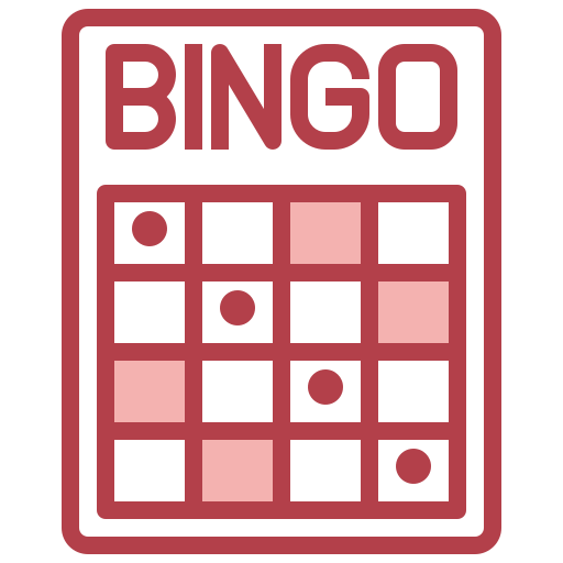 Red Outline Bingo Card Icon with Marked Squares