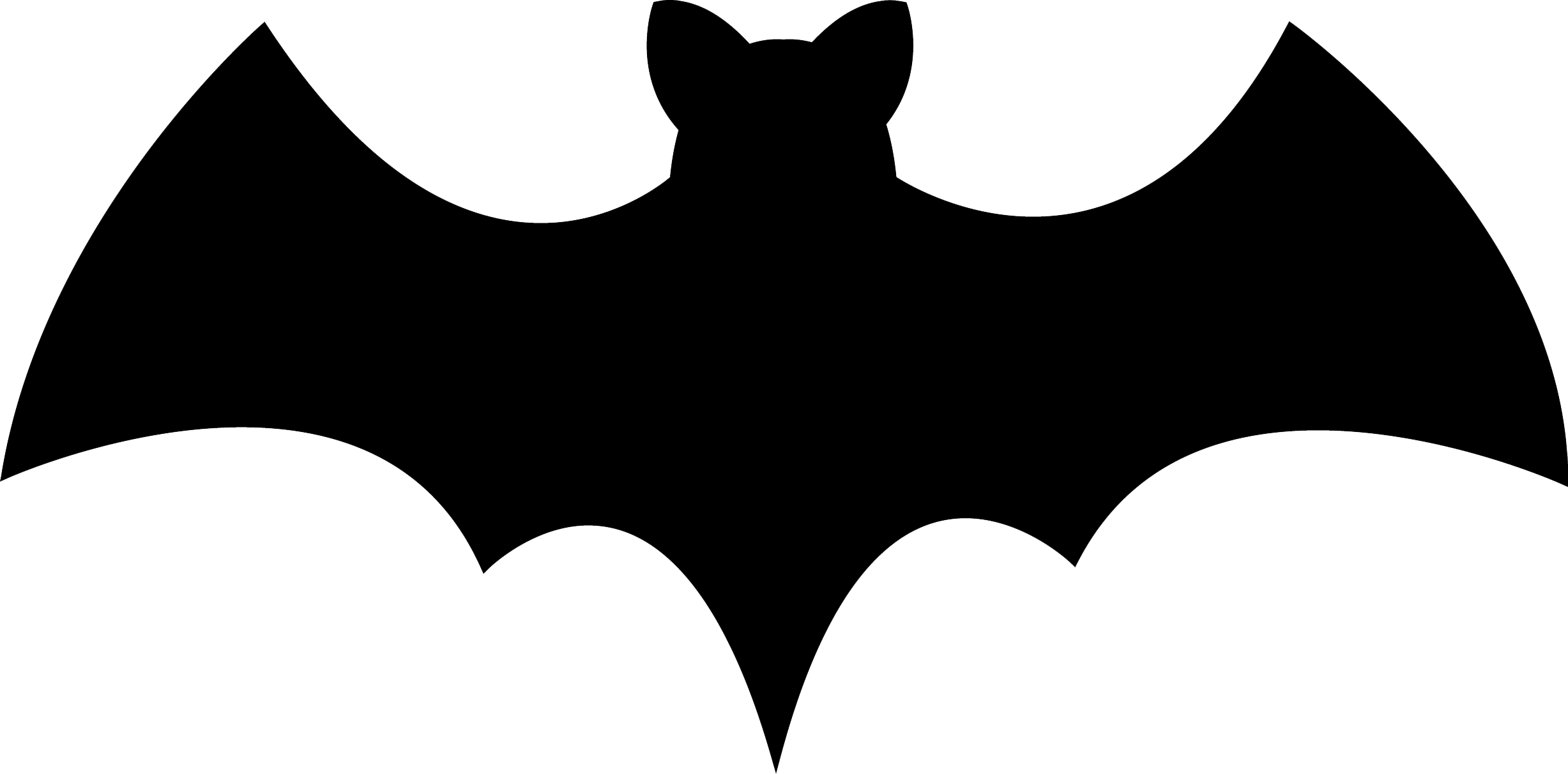 Solid Black Bat Silhouette with Spread Wings