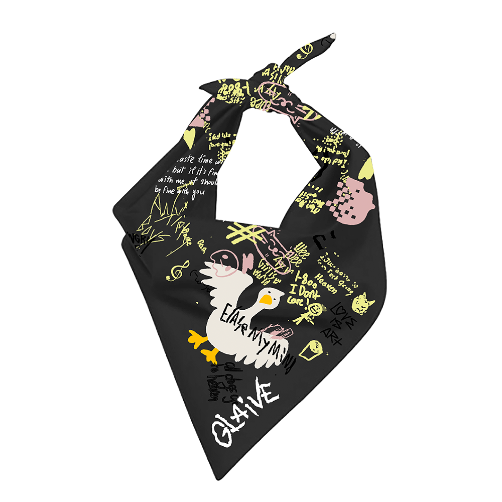Black Bandana with Yellow Doodle Print