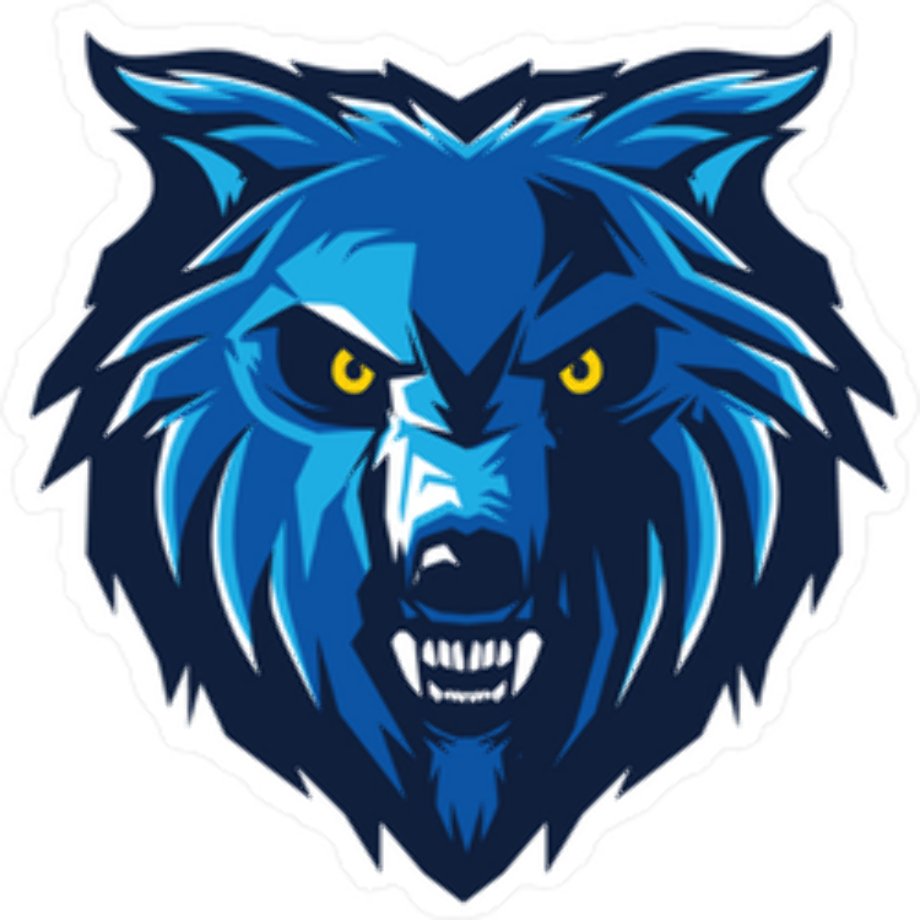 Blue Wolf Mascot with Yellow Eyes