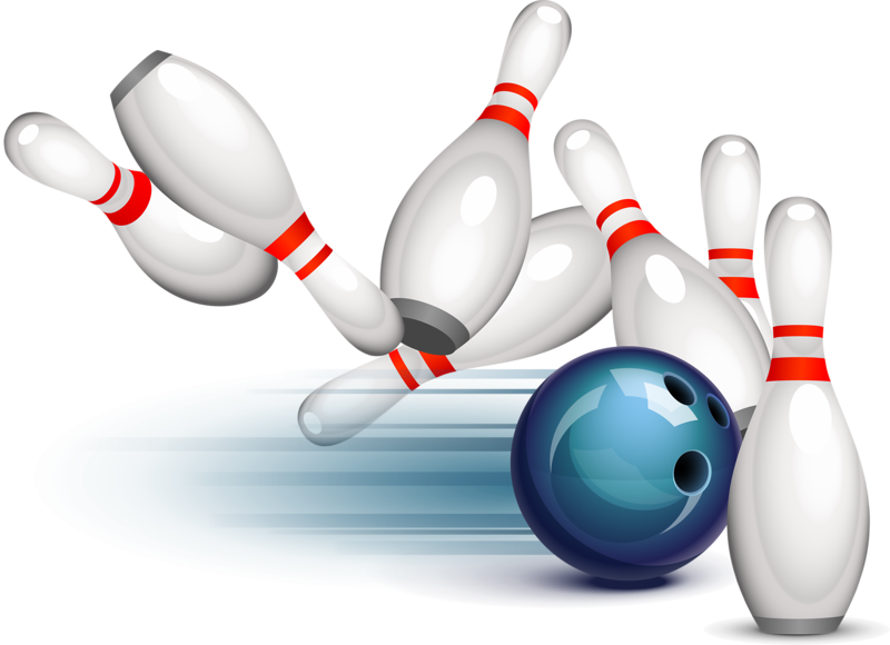 Blue Bowling Ball Scattering White Red-Banded Pins