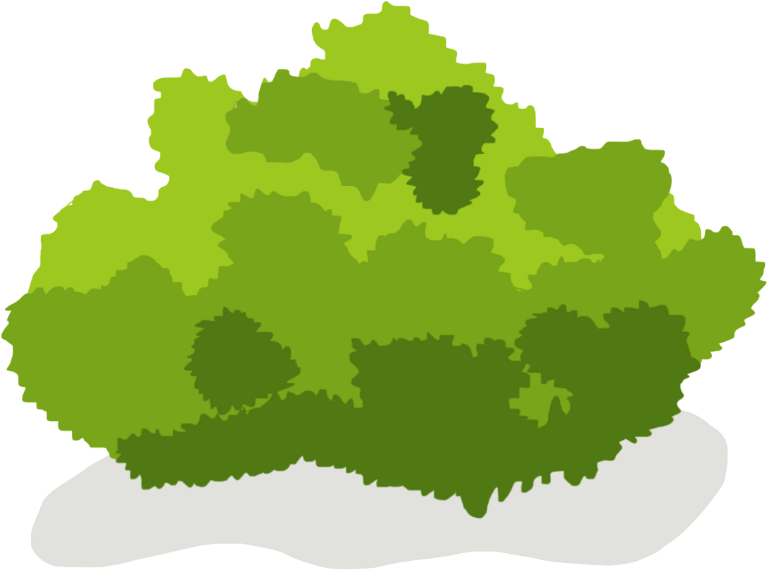 Flat Green Cartoon Bush with Layered Foliage