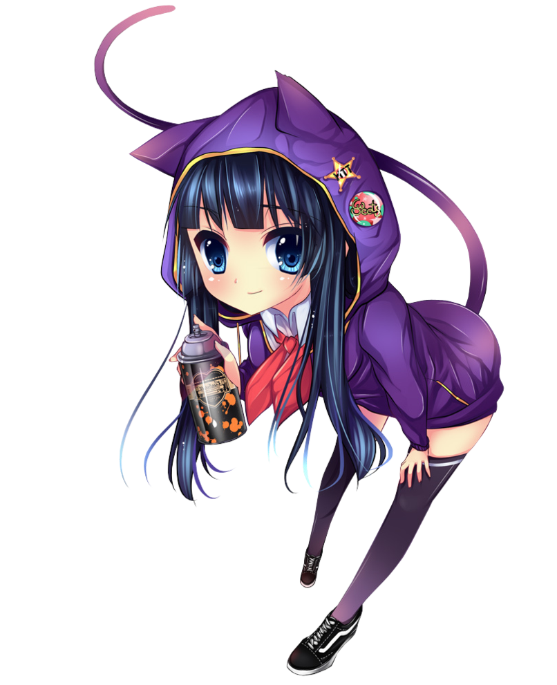 Anime Girl in Purple Cat Hoodie