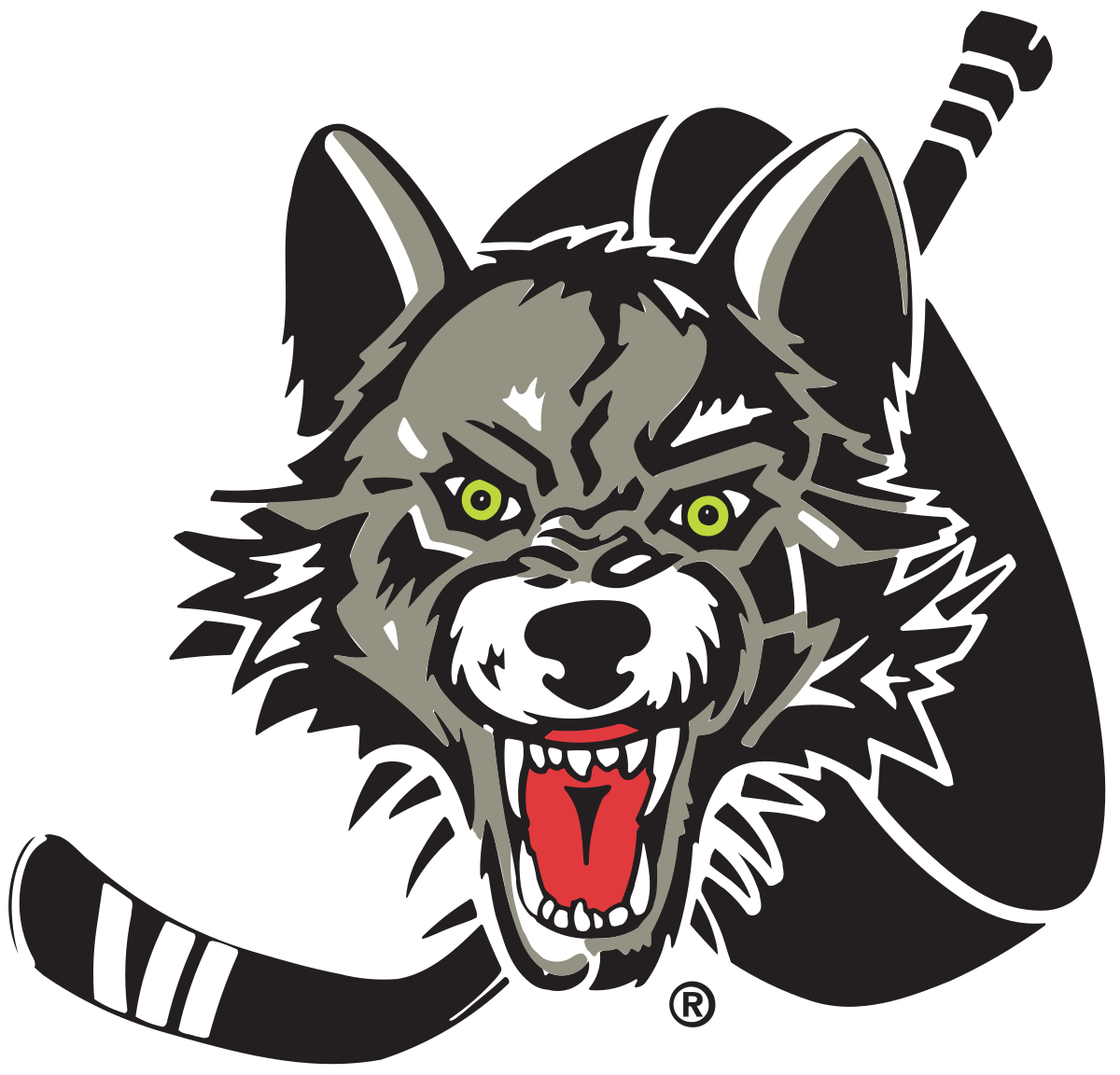 Snarling Gray Wolf with Hockey Stick