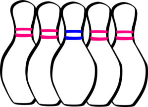Five White Bowling Pins with Pink Stripes
