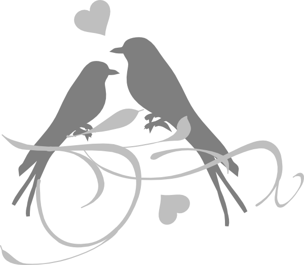 Grey Lovebirds Silhouette with Swirls and Hearts